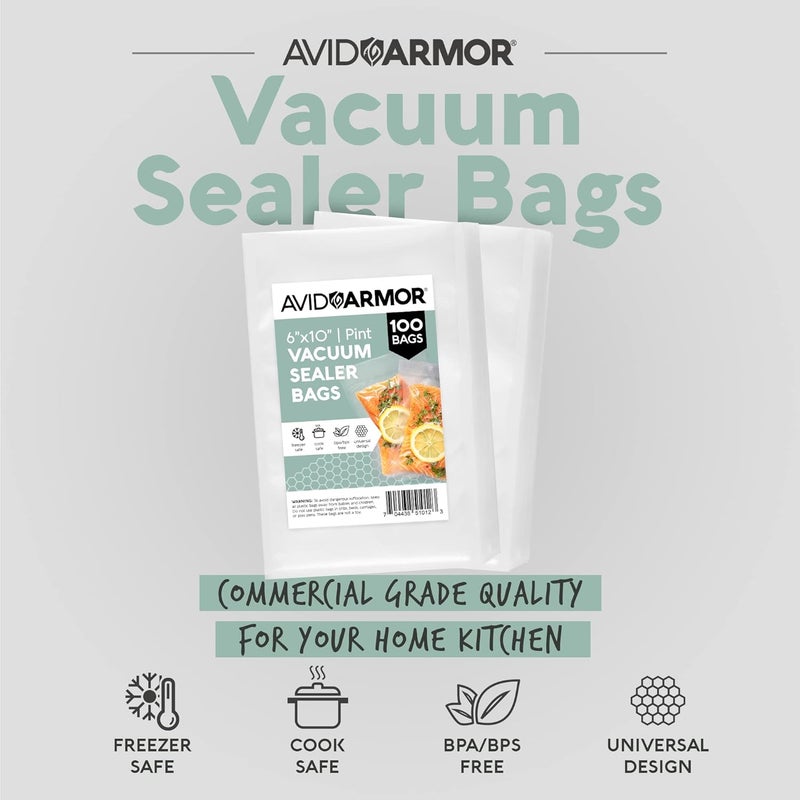 Avid Armor Vacuum Sealer Bags Pint Size, Vac Seal Bags for Food Storage, Meal Saver Freezer Vacuum Sealer Bags, Sous Vide Bags Vacuum Sealer, Non-BPA, 6 x 10 inches, Pack of 100 - Image 2